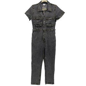 NWT Le Lis Clothing Distressed Denim Avery Utility Jumpsuit Womens Medium